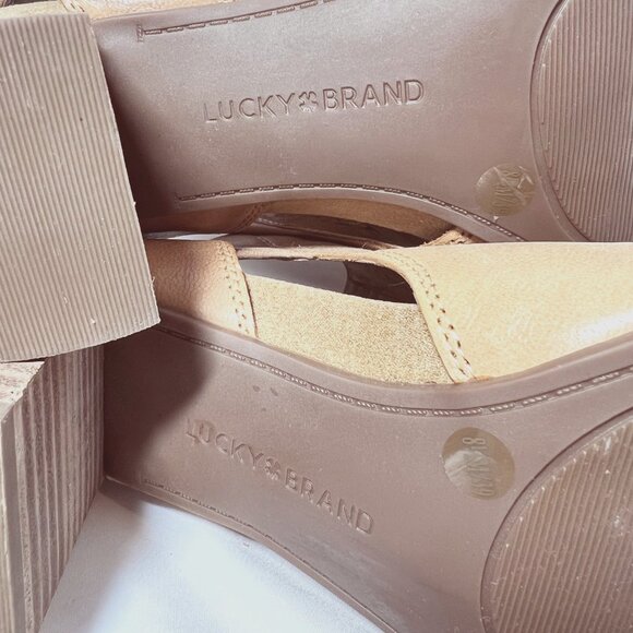 Lucky Brand-LK Saudra Boot-Women's Leather-8 1/2 M-Tanish Camel-Wood 3 1/2" Heel - Picture 12 of 16